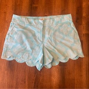 Crown & Ivy Shorts 10 Aqua and White High Waist Scalloped Hem Pockets